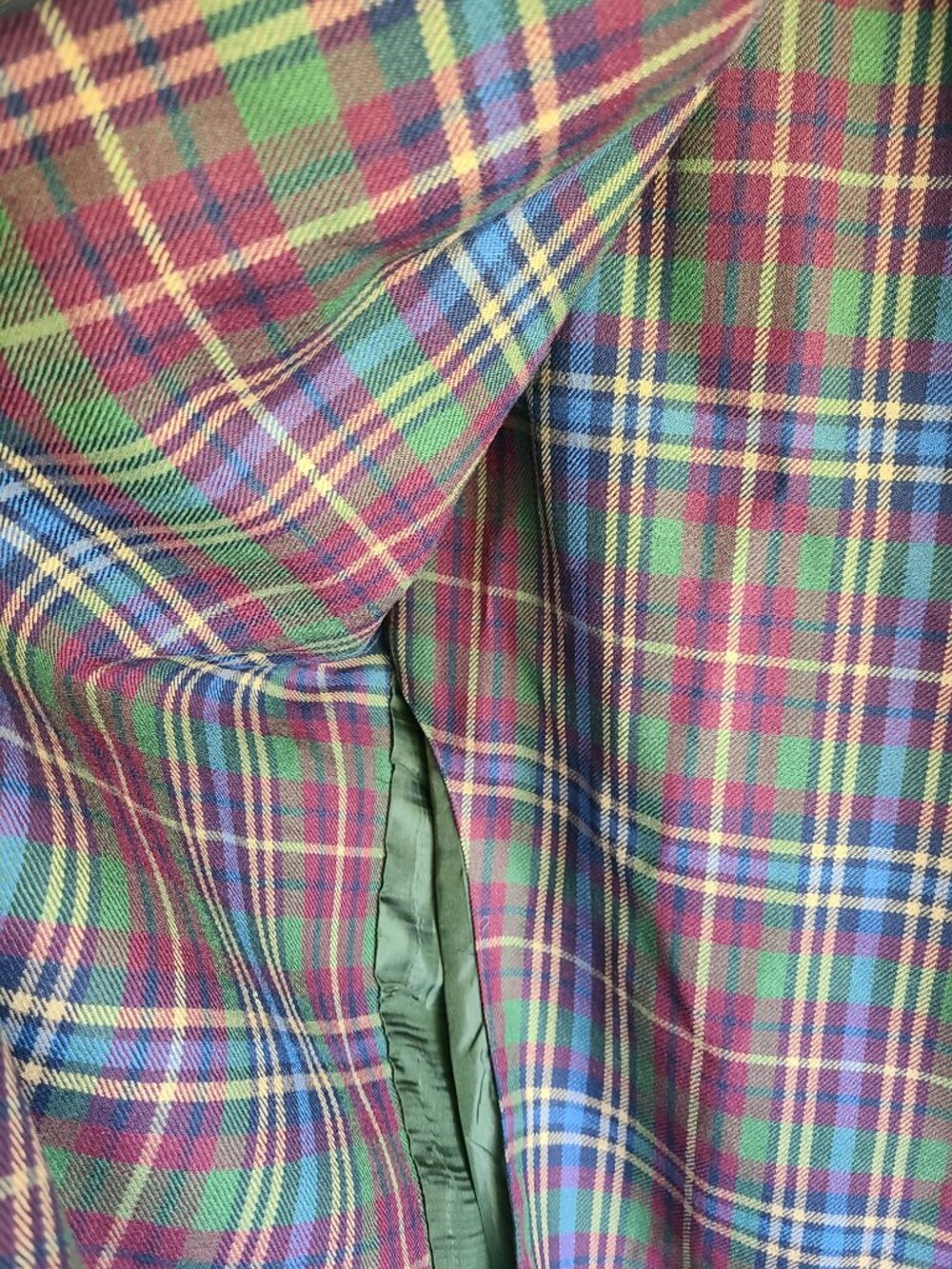 Vintage Faux Wrap Skirt 10 Wst 27.5" Brown Green Plaid 100% Wool Midi FLAWS - Picture 4 of 14